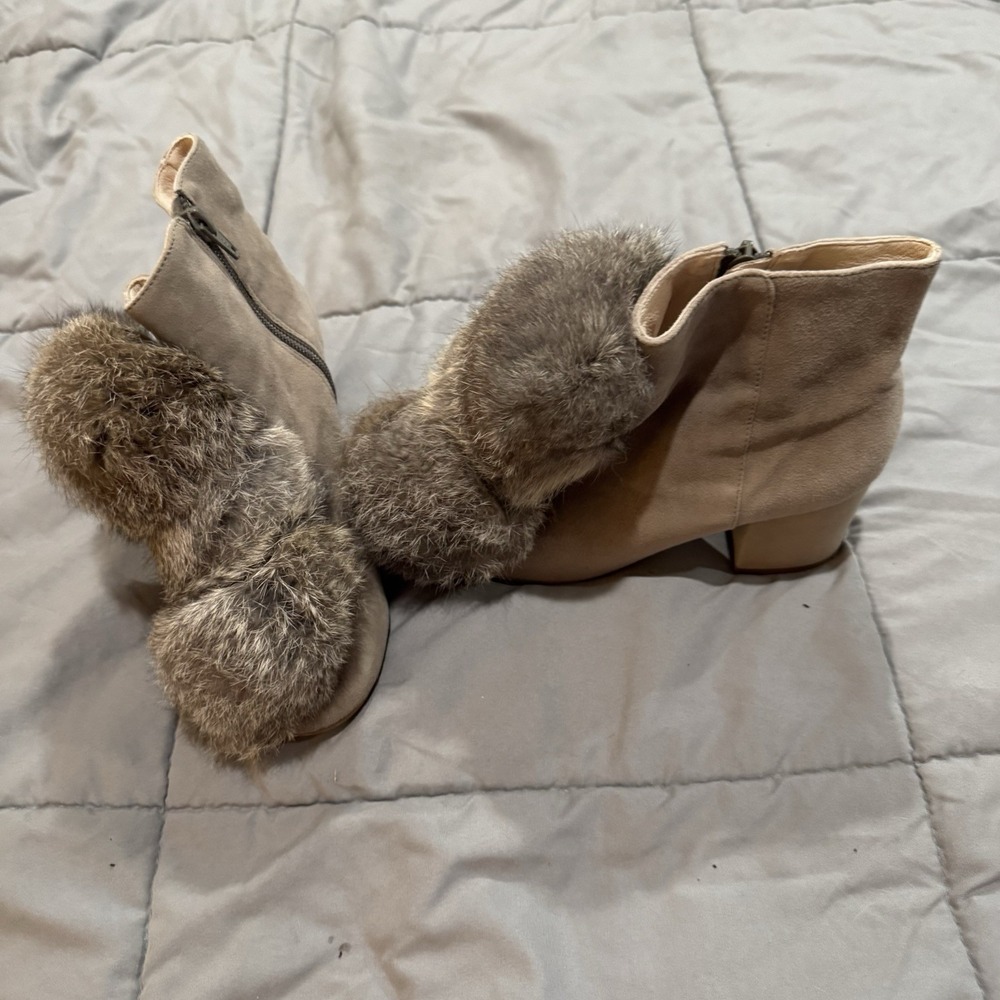 Anthropology Cecelia New York Minot Fox Fur Booties Sz 6 Women's Gray Heel